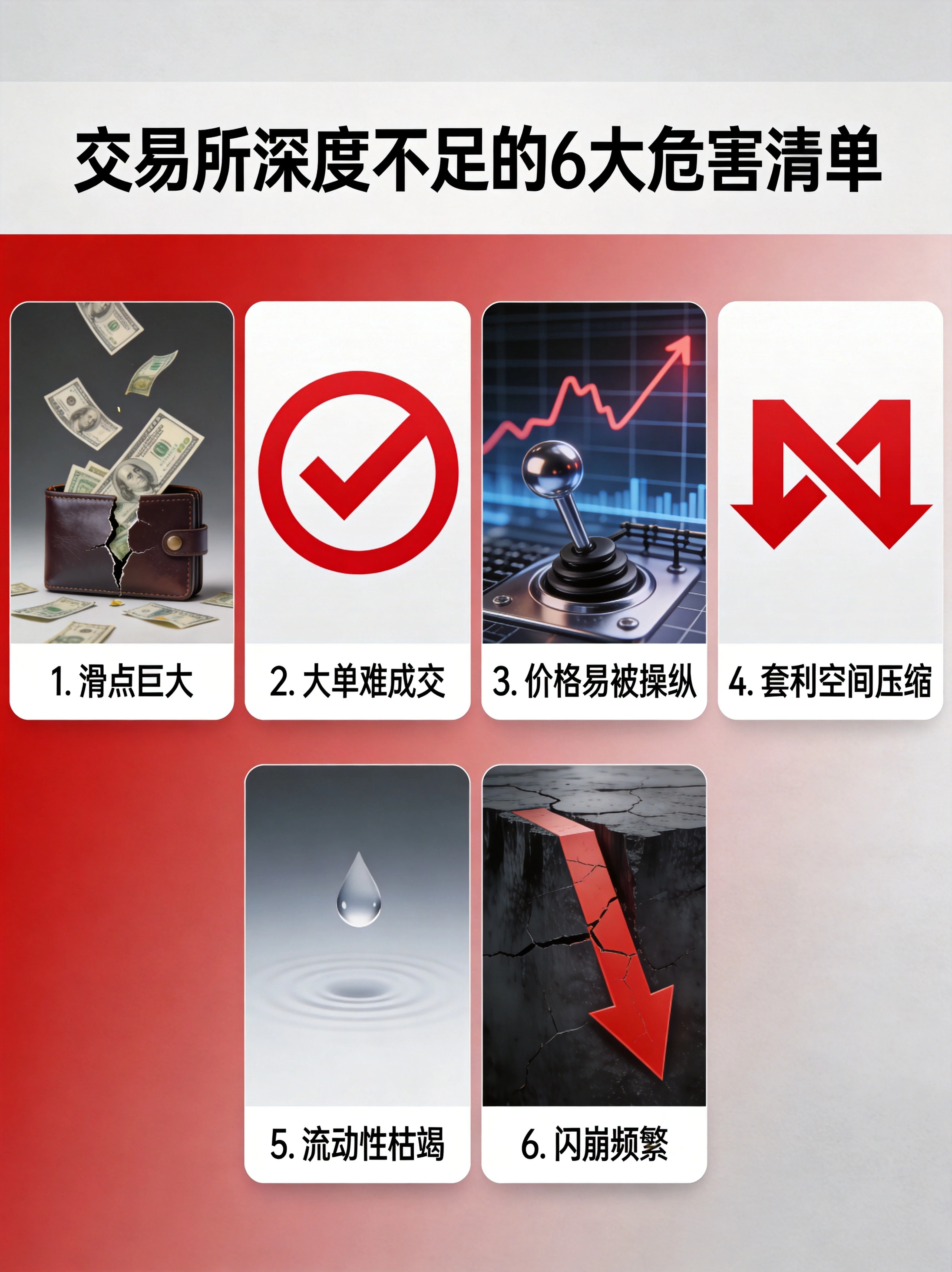 深度不足的核心危害可视化汇总，通过图标化展示让读者快速认知深度不够带来的各类损失风险，强化警惕性。
